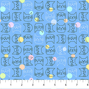 Cats Pajamas - Feline Faces - Small - Blue