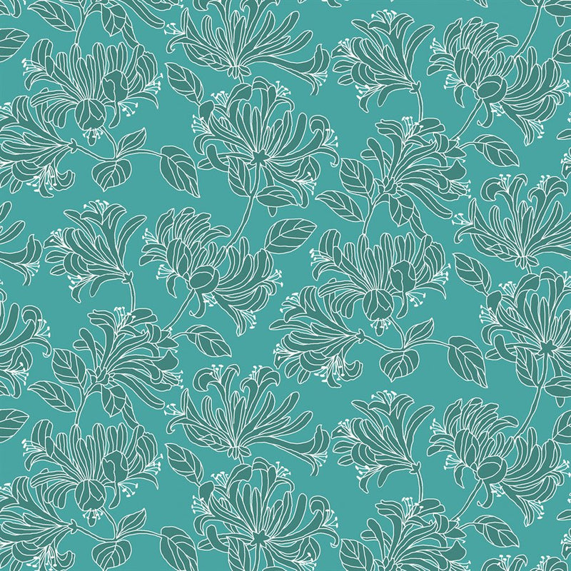 Hummingbirds and Honeysuckle - Floral - Teal