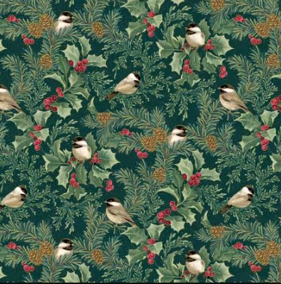 A Winter's Day - Chickadees - Dark Green