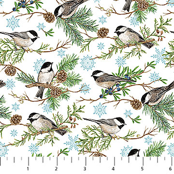 Woodland Woolies Flannel - White Chickadees FLANNEL