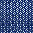 A repeating pattern of small white polka dots on a  blue background.