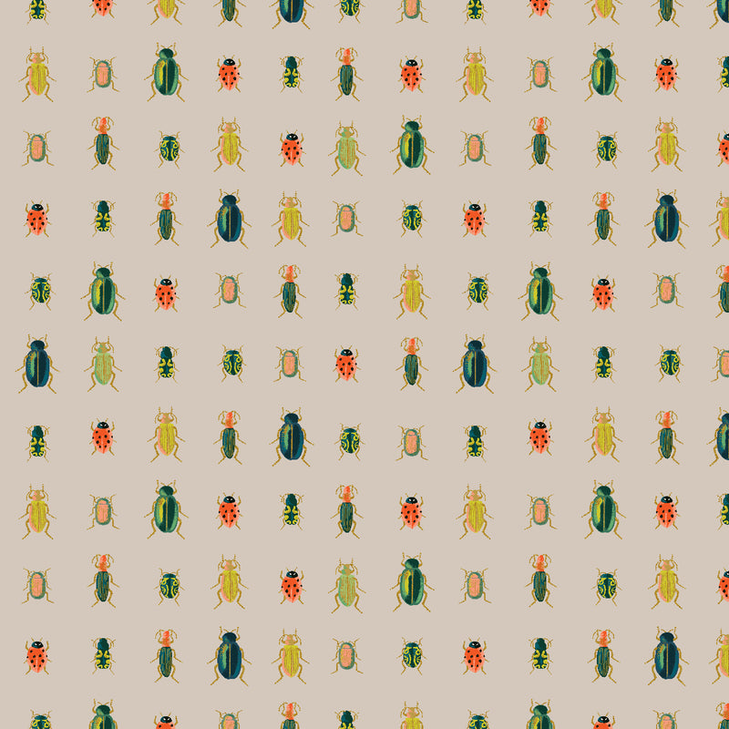 Curio - Beetles & Bugs - Khaki Metallic Fabric