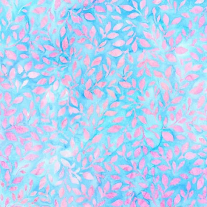Artisan Batiks - Serendipity - Pink Leaves on Blue
